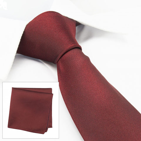 Plain Claret Silk Tie & Handkerchief Set