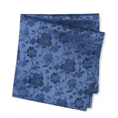 Navy Blue Floral Woven Silk Handkerchief