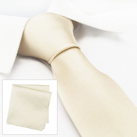 Plain Ivory Silk Tie & Handkerchief Set