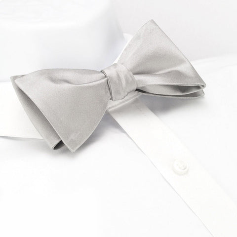 Self-Tie Plain Silver Silk Bow Tie