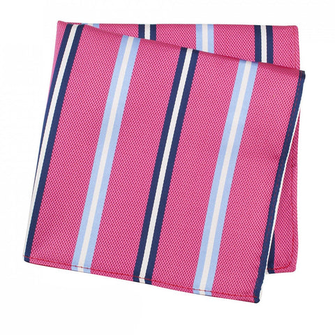 Fuchsia Woven Silk Handkerchief With Blue & Navy Stripes