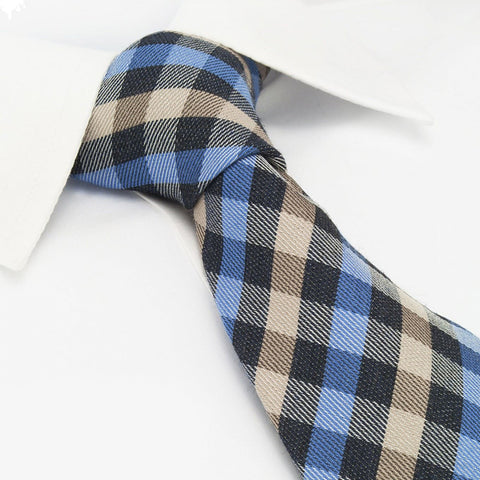 Blue & Beige Tartan Wool Mix Tie