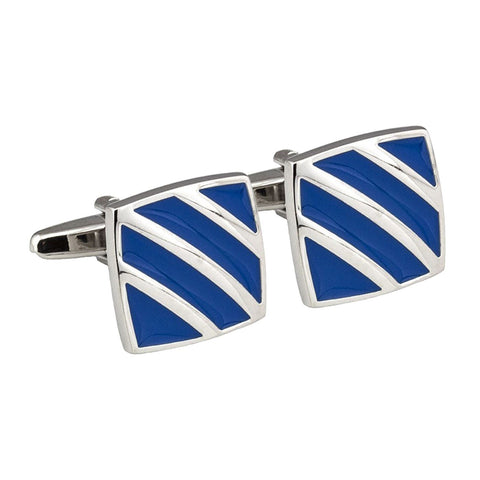 Silver Striped Blue Enamel Cufflinks