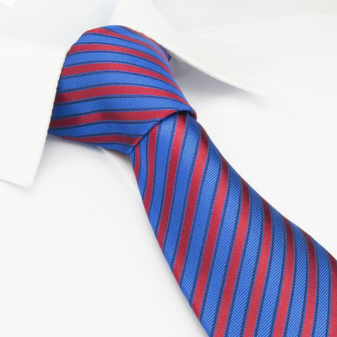 Blue & Red Striped Woven Silk Tie