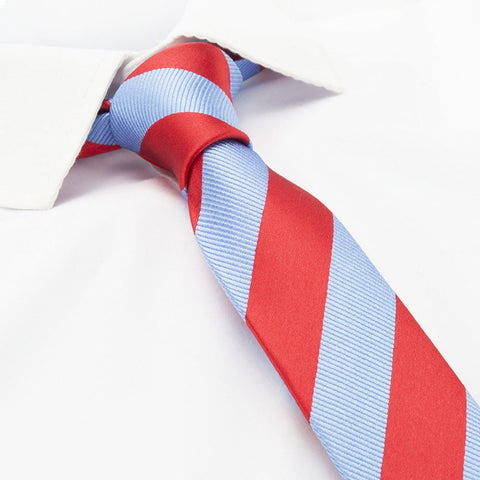 Red & Blue Woven Striped Slim Silk Tie