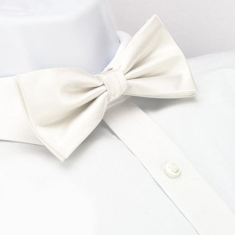 Pre-Tied Plain White Silk Bow Tie