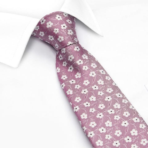 Pink & White Floral Luxury Woven Silk Tie