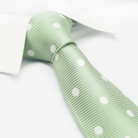 Mint Green Silk Tie With White Polka Dots