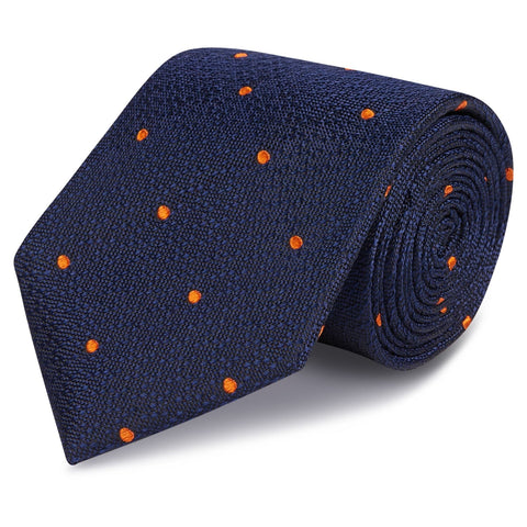 Navy & Orange Textured Spot Woven Silk Tie