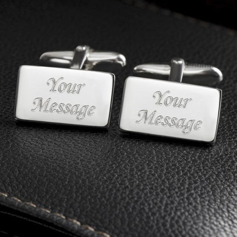 Rectangle Engraved Sterling Silver Plated Cufflinks