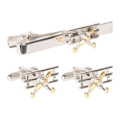 Tri Plane Cufflinks and Tie Bar Gift Set