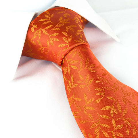 Orange Jacquard Leaf Silk Tie