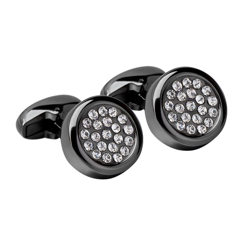 Gunmetal Executive Crystal Circle Cufflinks