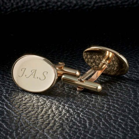 9ct Gold Engraved Solid Oval Cufflinks