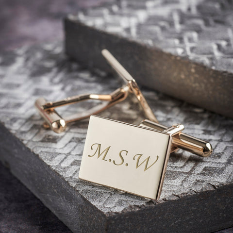 9ct Gold Engraved Solid Rectangle Cufflinks