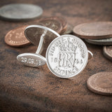 Personalised Sterling Silver Six Pence Cufflinks