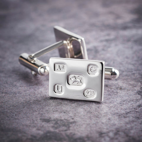 Sterling Silver Rectangle Feature Hallmarked Cufflinks