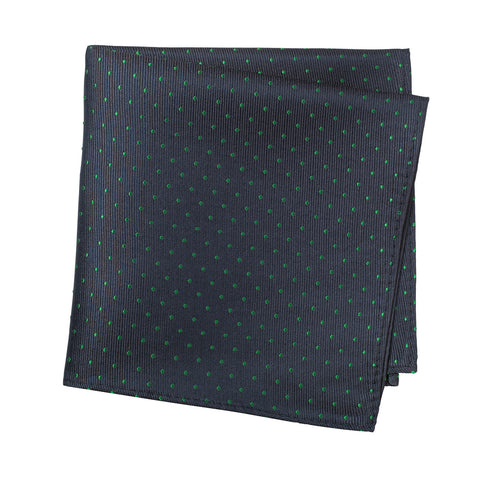Navy & Green Micro Spot Silk Handkerchief
