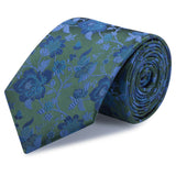 Green & Blue Luxury Floral Woven Silk Tie