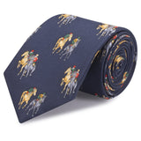 Navy Printed Horse Racing Silk Tie