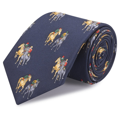 Navy Printed Horse Racing Silk Tie