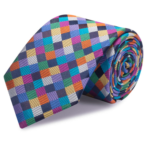 Multi Colour Check Luxury Woven Silk Tie