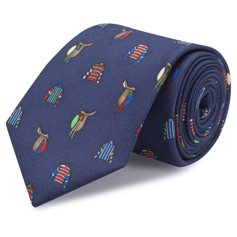 Jockey Jersey & Saddles Navy Printed Silk Tie