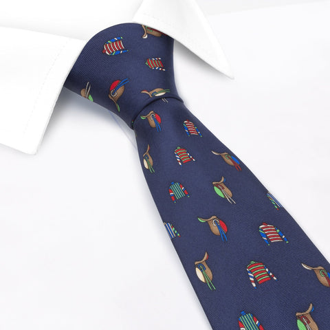 Jockey Jersey & Saddles Navy Printed Silk Tie