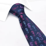 Navy Seahorse Luxury Woven Silk Tie