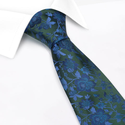 Green & Blue Luxury Floral Woven Silk Tie