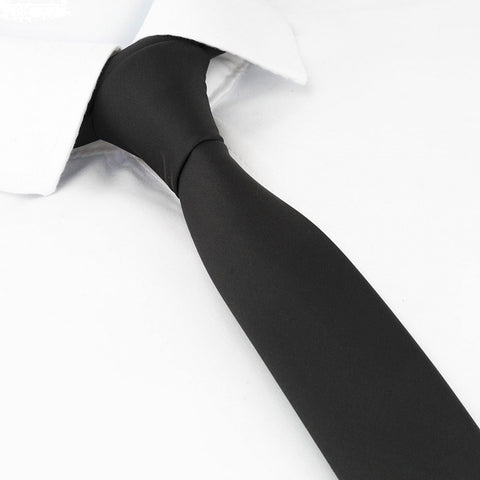 Plain Black Slim Polyester Tie