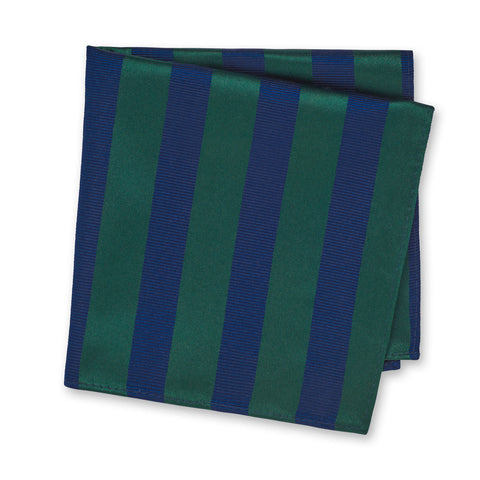 Dark Green & Navy Woven Striped Silk Handkerchief