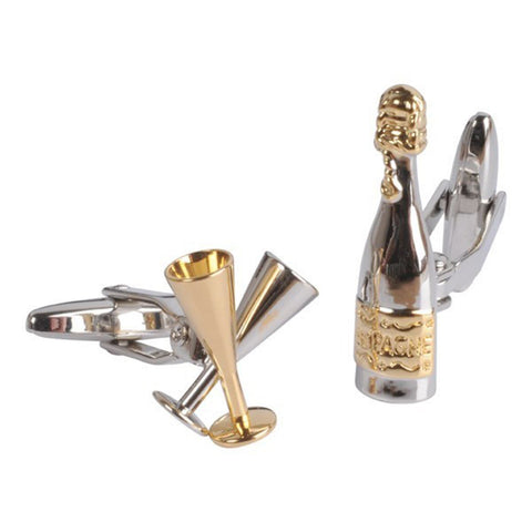 Two tone champagne bottle and flutes cufflinks