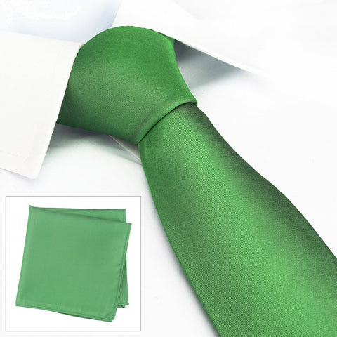Plain Green Silk Tie & Handkerchief Set