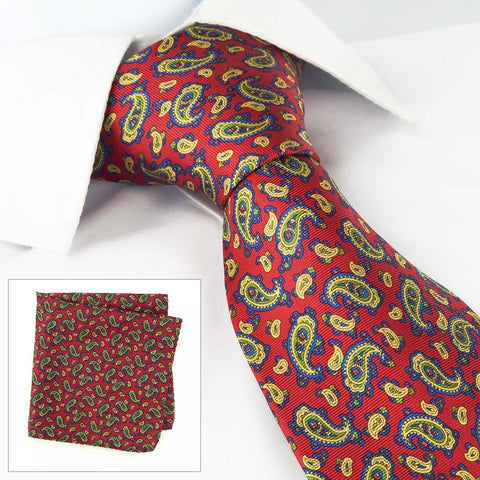 Red Paisley Silk Tie & Handkerchief Set