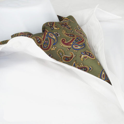 Country Green Large Paisley Twill Silk Self Tie Cravat