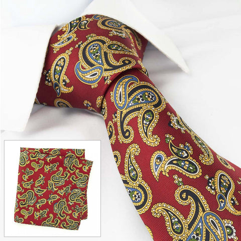 Red Large Paisley Silk Tie & Handkerchief Set