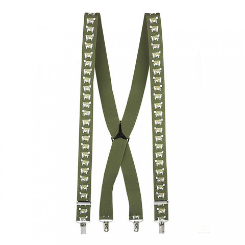 Olive Green with Cow Motif Braces