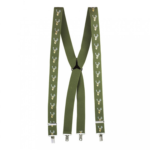 Olive Green Stag Motif Braces