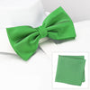 Plain Green Silk Bow Tie & Handkerchief Set