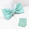 Plain Cyan Silk Bow Tie & Handkerchief Set