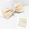 Plain Ivory Silk Bow Tie & Handkerchief Set