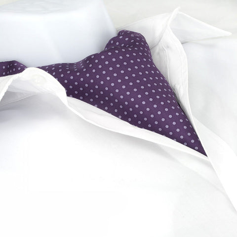 Purple With Lilac Polka Dot Twill Silk Self Tie Cravat