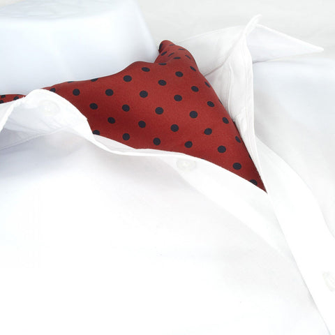 Red With Large Black Polka Dots Twill Silk Self Tie Cravat