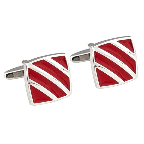 Silver Striped Red Enamel Cufflinks