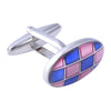 Pink & Blue Patterned Oval Cufflinks