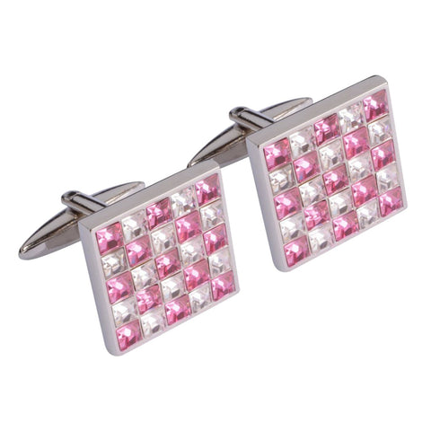 Pink and White Multi Crystal Squares Cufflinks