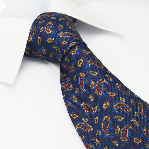 Navy Paisley Printed Silk Tie