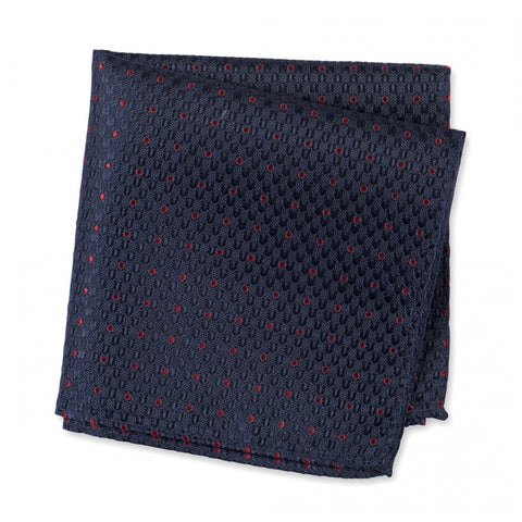 Navy & Red Classic Textured Spot Silk Handkerchief