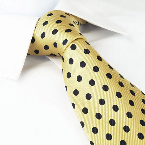Yellow Silk Tie With Large Black Polka Dots